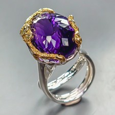 Vintage jewelry 38ct Natural Amethyst Ring 925 Sterling Silver Size 8.5 /R450438
