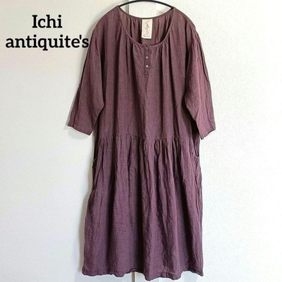 Ichi Antiquites Linen Dress Relaxed Fit Purple Free Size Used From Japan