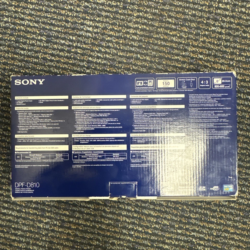 NEW IN BOX Sony S-Frame DPF-D810 LED Backlight 800 X 600 Pixels 8" Photo Display - Image 2 of 4