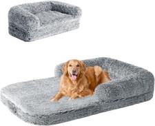 Foldable Faux Fur Fluffy Pet Couch Bed, Washable with Non-Slip Bottom, Grey XXL