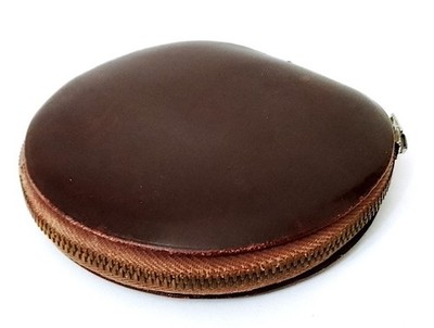 GERMAINE MONTEIL 60s france vtg leather box powder + mirror powder holder leather