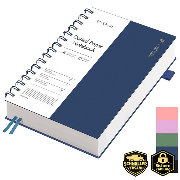 Notizbuch A5 Dotted 100G/M² 300 Seiten Blau Schreibheft Tagebuch-image