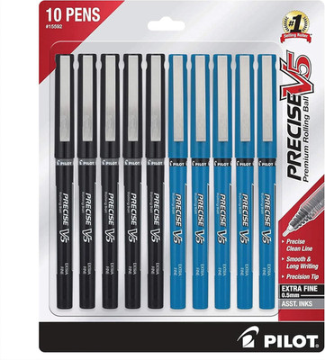Precise V5 Rolling Ball Pen Extra Fine Point 0.5Mm, 5 Black and 5 Blue Liquid In