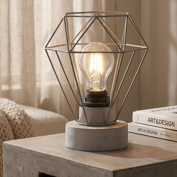 Nacht Tisch Leuchte KäFig-Design Schlaf Zimmer Lese Beistell Lampe Keramik Grau-image