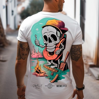 Stuff-Box Herren Rundhals Kurzarm T-Shirt weiß Skull Party STB-1095 Print Shirt