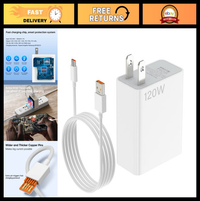 120W Fast Wall Charger Block USB-C Compatible with Xiaomi Redmi Note Poco F4 GT