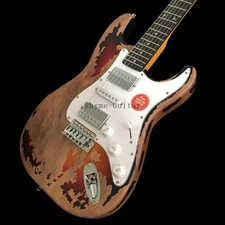 Factory Vintage Sunburst ST Electric Guitar Solid Body Maple Neck HSH Heavy Aged