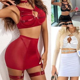 Womens Sexy Lingerie Set Mesh Lace Skirt with Garter Exotic Lingerie Set Choker