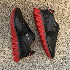 Christian Louboutin Loubishark Black Red Lace-Up Low Top Men's Sneakers