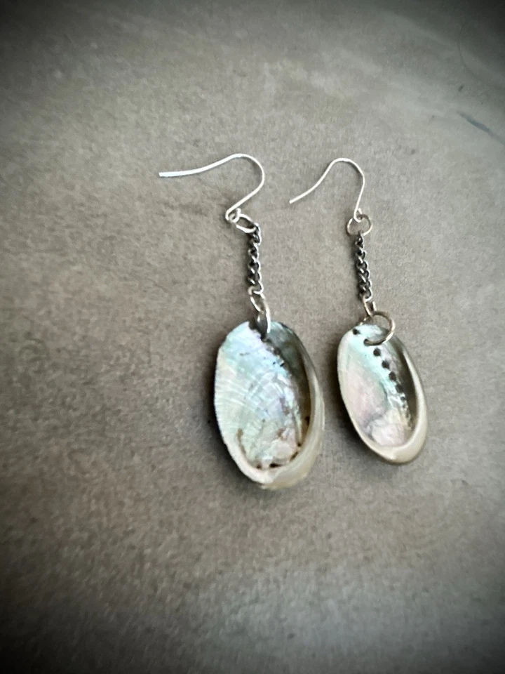 Baby Abalone Chain Drop Earrings 925 Silver Hooks - Image 3 of 4