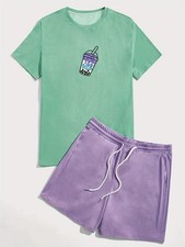 2024 men's new casual solid color beverage regular version top and pants set,