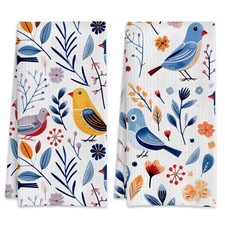 2 PCS Floral Birds Spring Hand Towels 16x24 Inch Absorbent Kitchen Holiday