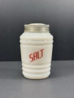 Vintage Hazel Atlas Milk Glass Beehive Salt Shaker Red Letters Original Lid
