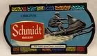 Vintage Schmidt Beer 1973 Sign Snowmobile Foil Over Cardboard Collectible NICE!