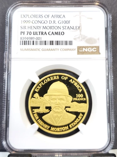 1999 CONGO GOLD 100 FRANCS SIR HENRY MORTON STANLEY NGC PF 70 ULTRA CAMEO RARE