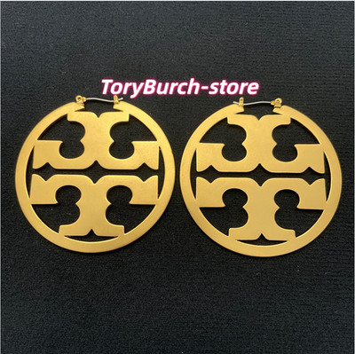 New! Tory Burch Miller Matte Gold Hoop Earrings 18K Gold-Plated Size:5*5cm