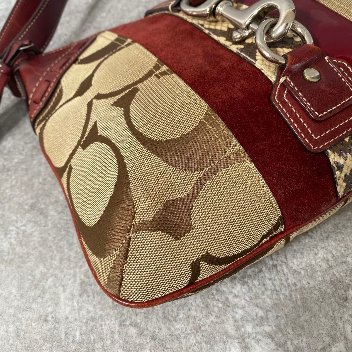 Coach One Shoulder Bag Python Embossed Jackie Red… - image 7