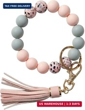 Key Ring Bracelet Car Keychain Holder Wristlet Silicone Women Beaded Bang