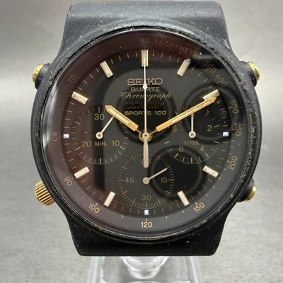 Seiko Chronograph Sport 100 Watch Men 39mm Black Dial Black Tone Titanium NewBat