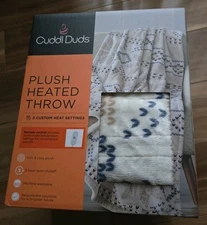 NIB  Cuddl Duds Heated Throw Electric Blanket Fair Isle Tan Print 50x60 Warmth