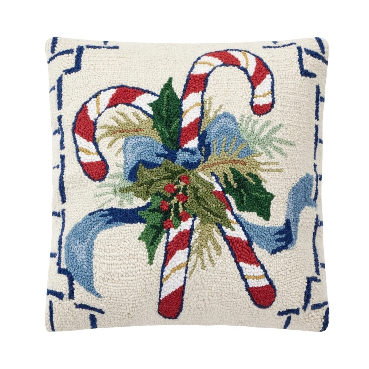 Peking Handicraft 18 x 18 in. Chinoiserie Candy Cane Hook Pillow Multi Color