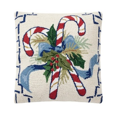 Peking Handicraft 18 x 18 in. Chinoiserie Candy Cane Hook Pillow Multi Color