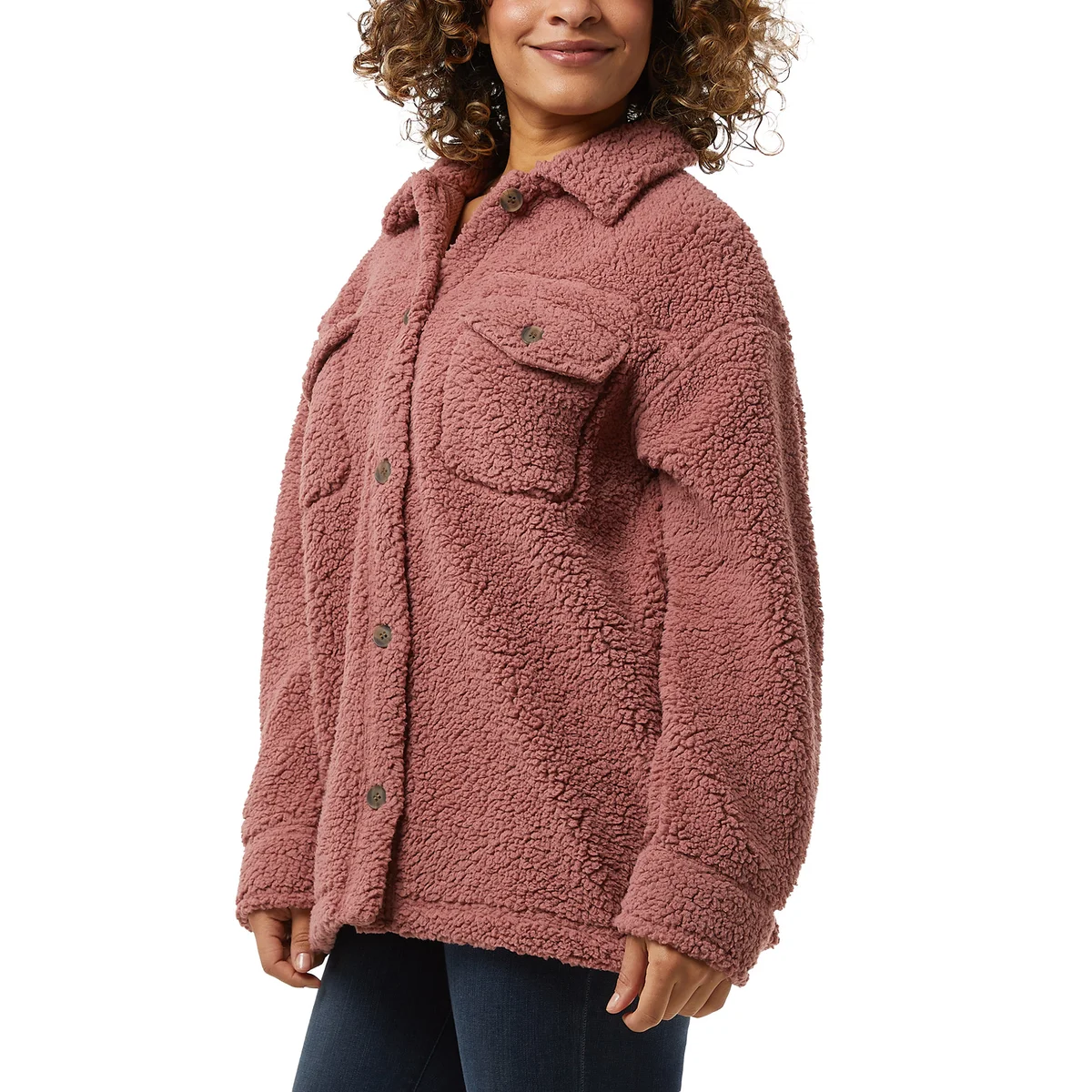 ジャケット・アウター Diante BIG COLOR SHAGGY JACKET 32 DEGREES Women's Cozy Fleece Shirt Jacket Oversized, Pink, XS/S