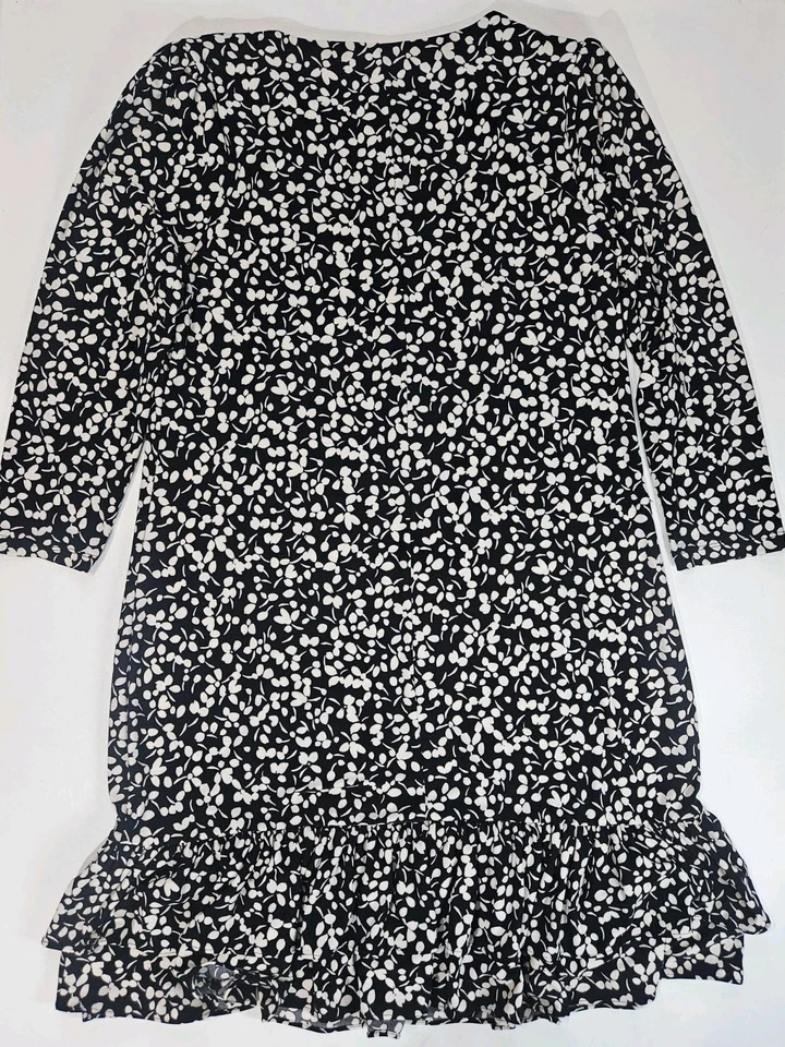 Vestido Tommy Hilfiger Mujer Talla 12 Negro Blanco Floral Volantes Dobladillo Midi Chic Foto 3 de 4
