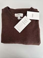 Image of M&S Pure Extra Fine 100% Lambswool Crew Neck Jumper Size Medium Brown New