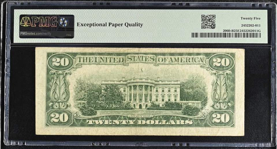 1950A  Federal Reserve 20 Dollar PMG Graded 25 EPQ New York Fr#2060-B - Image 2 of 2