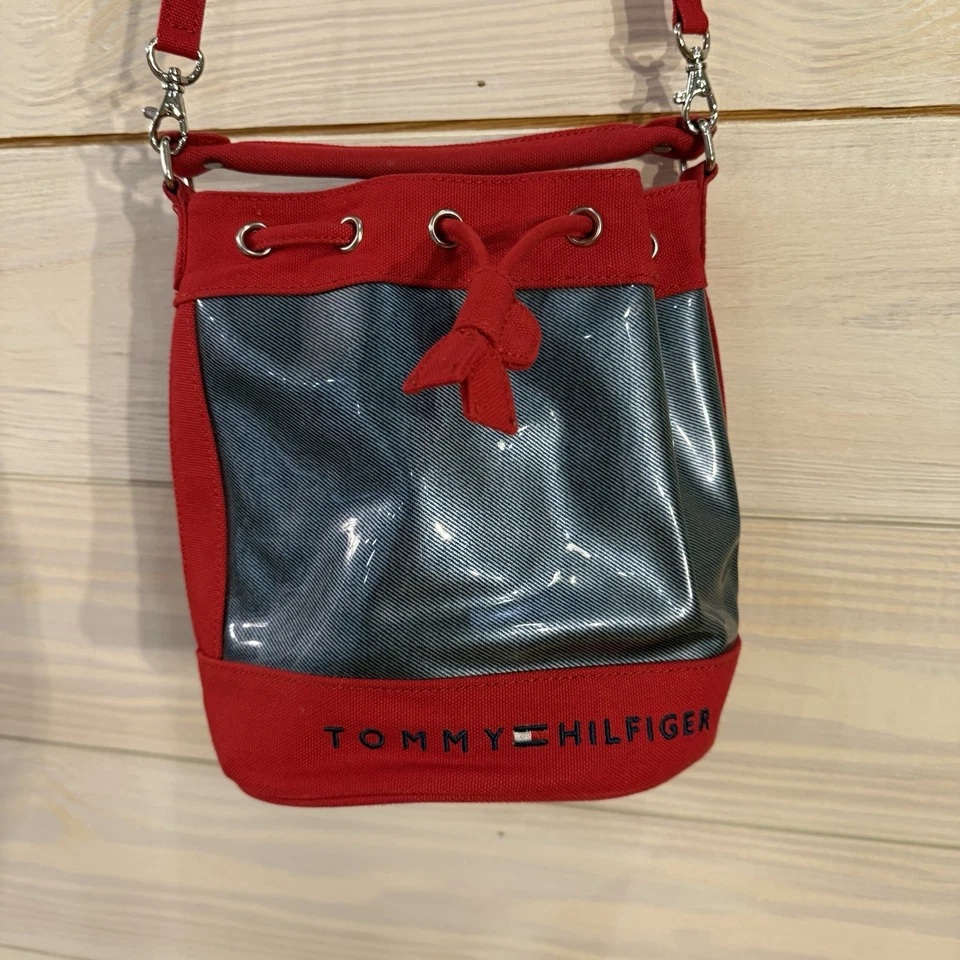 Vintage Tommy Hilfiger Bucket Bag Purse Red Canvas Drawstring Handbag Y2K 90’s - Image 3 of 4