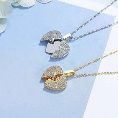 Süßer herzförmiger Öffnung Design Anhänger Zirkonia Halskette Modeschmuck
