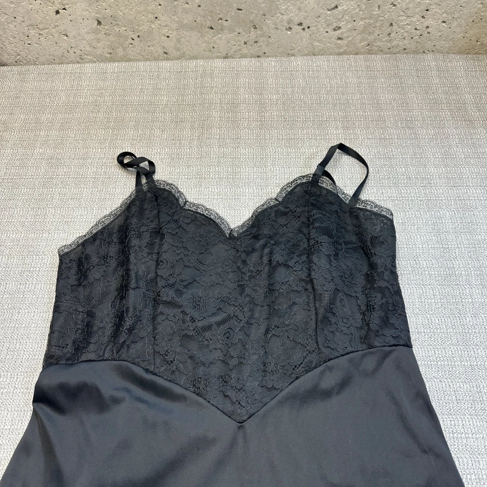 Vestido sin Mangas Vanity Fair Negro Encaje Talla 38 Lencería Vintage Camisón Caprichoso Gótico Foto 2 de 4