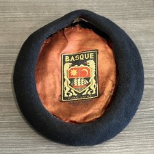 Vintage Basque Black Beret Pure Laine Wool Made in France