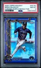 2025 TOPPS HOLIDAY CHROME-PURPLE REFRACTOR #HC101 BRENTON DOYLE 289/299 PSA 8
