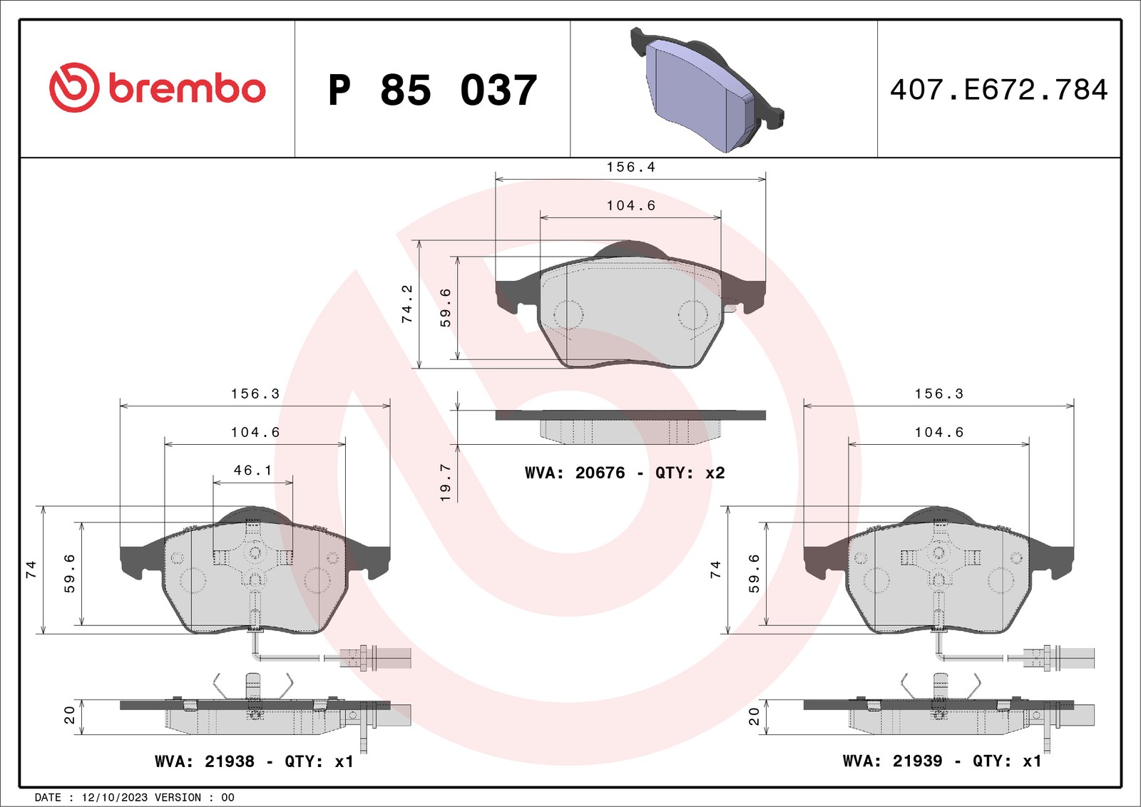 BREMBO Bremsbeläge Vorne für Audi A4 Avant Cabriolet A6 VW 95-09 4B0615116 - Bild 5