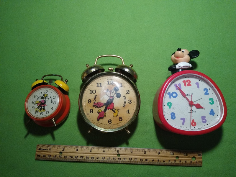 3 Vintage Mickey and Minnie Mouse Collectable Clocks.
