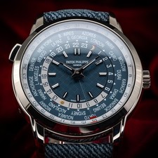 Patek Philippe World Time Date Complications White Gold Blue Dial 40mm 5330G-001 5