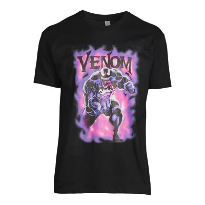 Marvel Mens Venom Purple Smoke T-Shirt Black Crew Neck Cotton Mens 2XL NEW