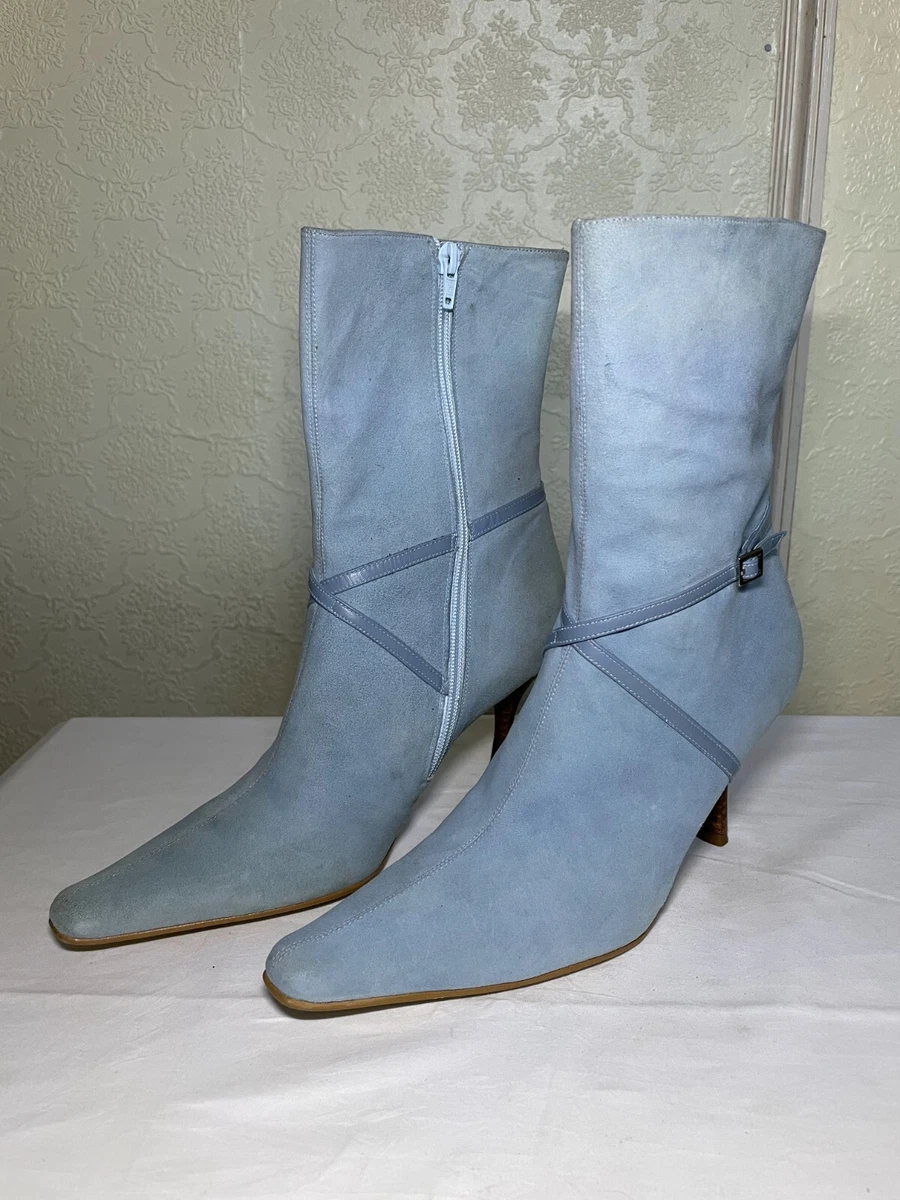Ladies women s boots blue suede size 41 5cm above ankle height 3cm heel