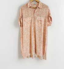 Lost And Wander Peach Floral Button Front Dress Size M/L Oversized Flowy Comfort
