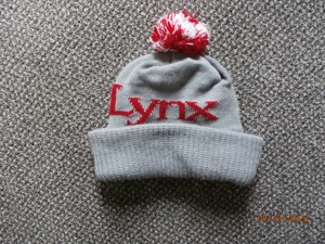 red white bobble hat