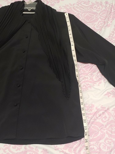 Vintage Yves St. Clair Womens Black Long Sleeve Blouse Attached Pleated Scarf 16 - Picture 11 of 12