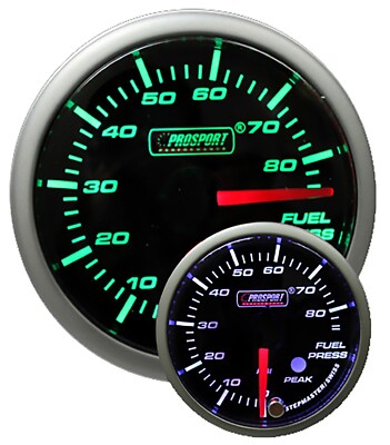 Fuel Pressure Gauge- Prosport Premium Peak Recall & warning Green/White 52mm
