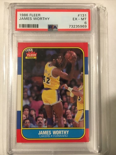 1986 Fleer Basketball 131 James Worthy Rookie Card Graded PSA 6 Ex 
