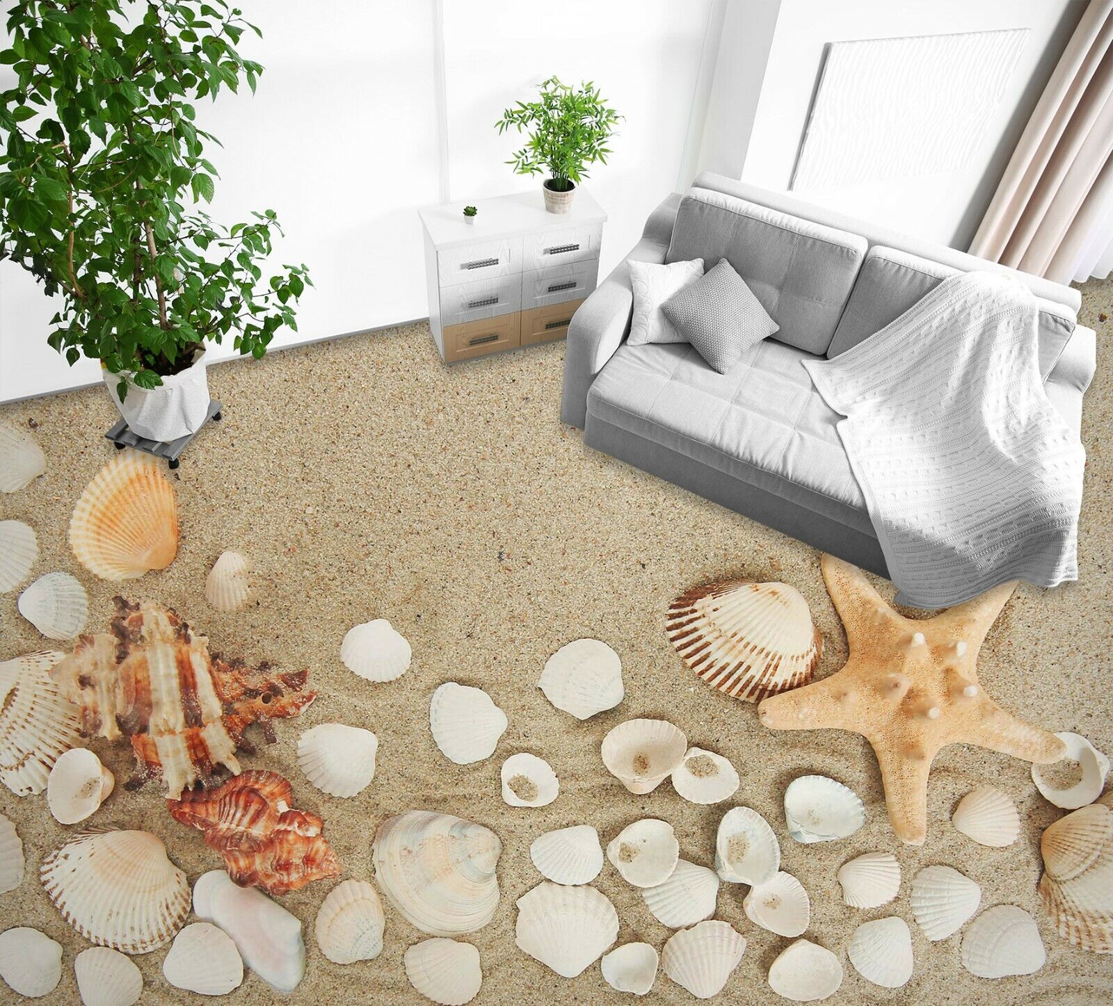 3D White Shell Beach 445 Fußboden Wandbild Unentschied BildTapete Familie DE Zoe Natychmiastowa dostawa w zwykłym sklepie