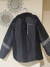 Boys Swiss Tech Fleece Lined Black/Gray Jacket w/Sherpa Lined Hood L 10/12