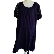 NWT Talbots Sz 3XP Slub Knit Eyelet Fit & Flare Blue Dress w/ Elastic Waist $139