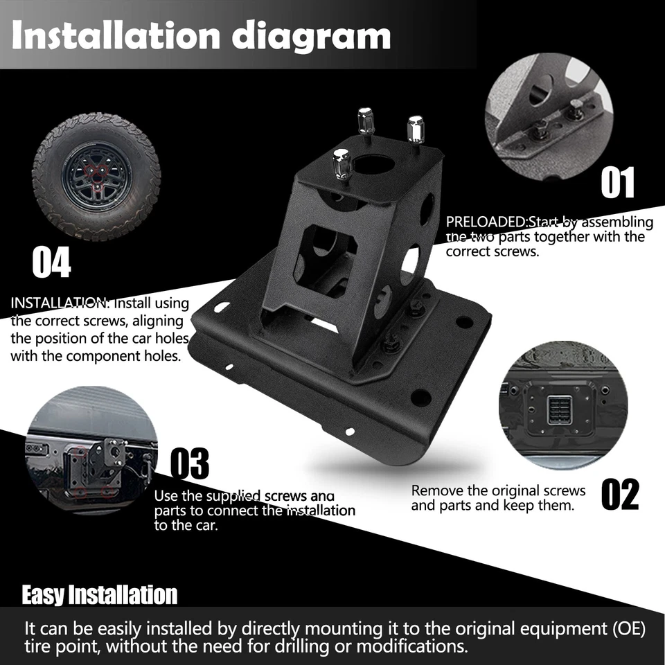 Spare Tire Carrier for 2007-2018 Jeep Wrangler JK JKU Unlimited Adjustable - Image 4 of 4