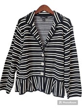 Style&Co Women's Striped Button Front Ruffle Hem Collared Blazer Jacket Size 3X
